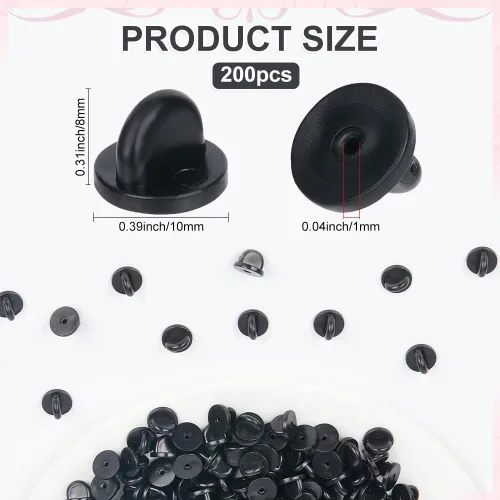 Miniatura 2 de 200 piezas de pasador de goma negra, broche trasero de silicona, repuesto de seguridad, comodidad, tapas de solapa pequeñas, accesorios para broche