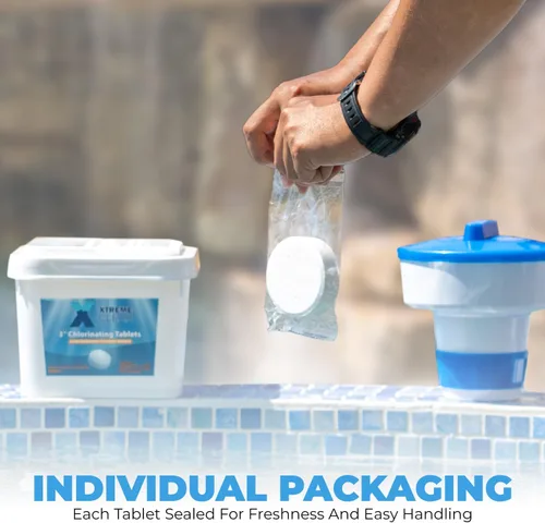 Miniatura 2 de XtremeClear - Tabletas de cloro estabilizadas de 3 pulgadas para desinfectar piscinas, envueltas individualmente, cloro de disolución lenta