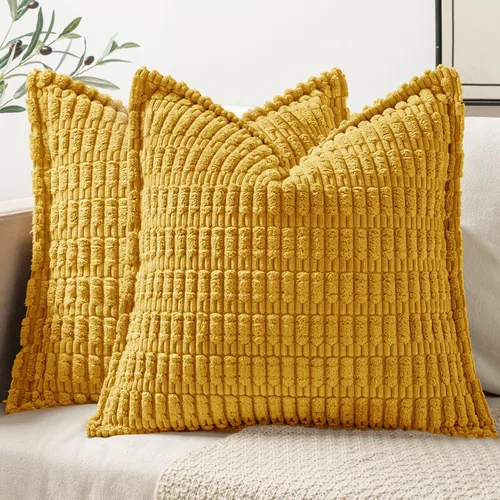 Miniatura 9 de MIULEE - Juego de 2 fundas de almohada decorativas de terciopelo de pana, naranja quemado, para otoño, suaves, a rayas, con borde ancho, decoración