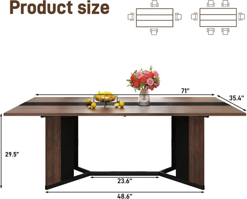 Miniatura 2 de chartustriable Mesa de comedor para 4 a 6 personas, mesa de cocina moderna grande de 71 pulgadas con diseño de camino de mesa integrado, mesa