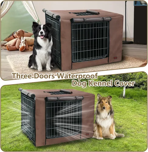 Miniatura 5 de Funda para jaula de perro de 30 pulgadas, funda impermeable para perrera de tres puertas, fundas de tela Oxford 600D con una boquilla para botella