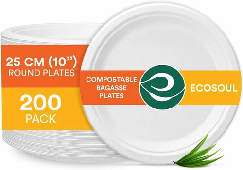 Miniatura 14 de ECO SOUL Compostable Paper Plates 9 Inch, 500 Pack – Heavy Duty Disposable Dinner Paper Plates, White Bagasse, Leak-Resistant, Microwave Safe
