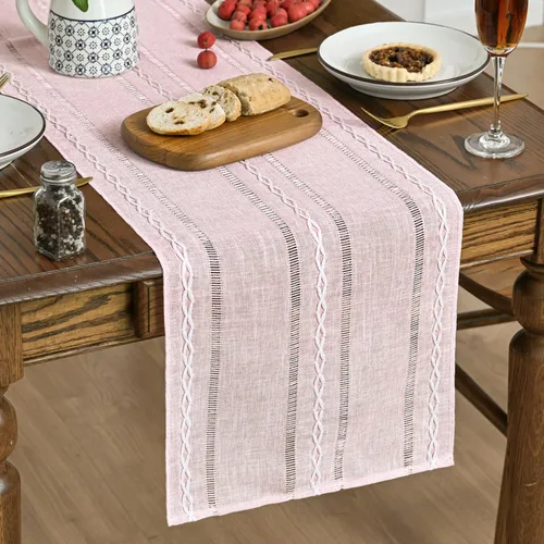 Miniatura 14 de Artoid Mode - Camino de mesa de lino de algodón rústico beige, decoración de mesa de cocina y comedor con bordado de temporada, para decoración