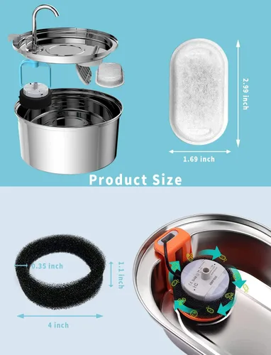 Miniatura 3 de Filtros de fuente de agua para gatos (4+4), repuesto para 3.2L/108oz (2L/67oz) de acero inoxidable para mascotas, agua de perro, 4 piezas de carbono