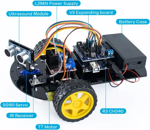 Miniatura 4 de Kit de chasis de coche robot inteligente LAFVIN 2WD con módulo ultrasónico, placa R3, compatible con control remoto y Arduino IDE, kit de bricolaje