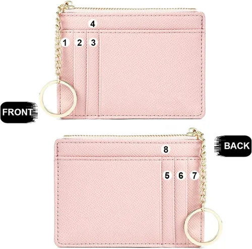 Miniatura 36 de Tarjetero delgado con bloqueo RFID, billetera de bolsillo pequeño, con cremallera Keychian para monedero, monedero y tarjetero para mujeres y hombres