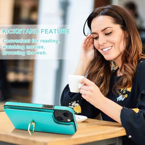 Miniatura 6 de Folosu Compatible con iPhone 13 Funda Cartera con Portarjetas, Soporte de Anillo para Dedo con Rotación de 360° Función de Atril Protectora Bloqueo
