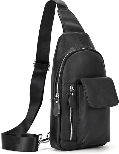 COSZEA Mochila de cuero vintage con correa cruzada para el pecho, bolsa de viaje casual para senderismo, Negro668, Vintage, a la moda
