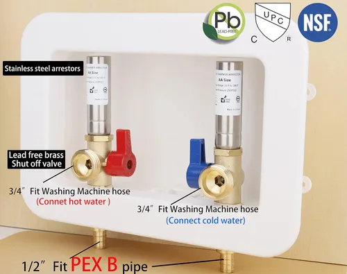 Miniatura 4 de WHK Pex - Caja de salida para lavadora, caja de pared para lavadora con válvula de agua empotrada de drenaje, caja central de doble drenaje de 1/2