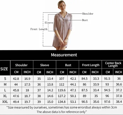 Miniatura 6 de Clocly Camisones para mujer, camisa de noche con botones, manga 34, cuello en V, ropa de dormir