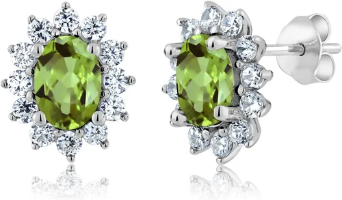 Miniatura 15 de Gem Stone King Aretes ovalados de plata de ley 925 de 0.276 x 0.197 in con piedra natal de la princesa Diana, estilo halo real para mujeres
