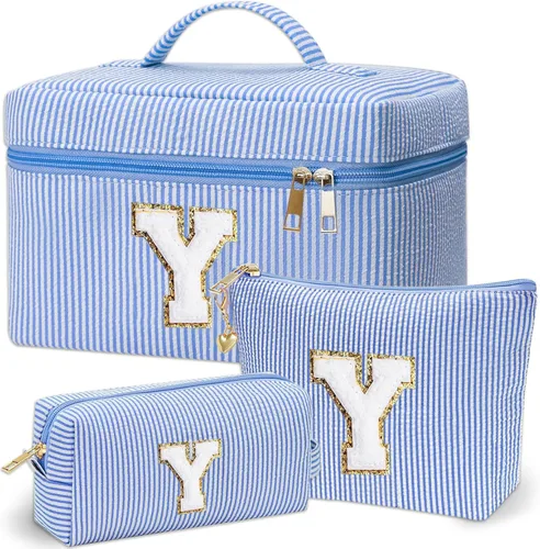 Miniatura 19 de Bolsa de maquillaje Adoryoung 3 piezas rosa+azul, Azul, A