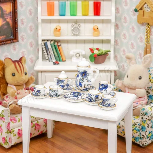 Miniatura 6 de Odoria 1:12 Miniatura 15pcs porcelana azul Chintz taza de té Set (azul)