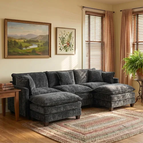 Miniatura 20 de Sofá modular modular de felpilla negra de 78 pulgadas para sala de estar, sofá modular de felpilla negra para sala de estar, sofás para sala de Negro