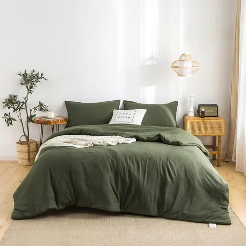 COTTEBED Juego de edredón ultrasuave para cama King, para uso en todas las estaciones, peso ligero con microfibra de algodón lavado cálida y Verde
