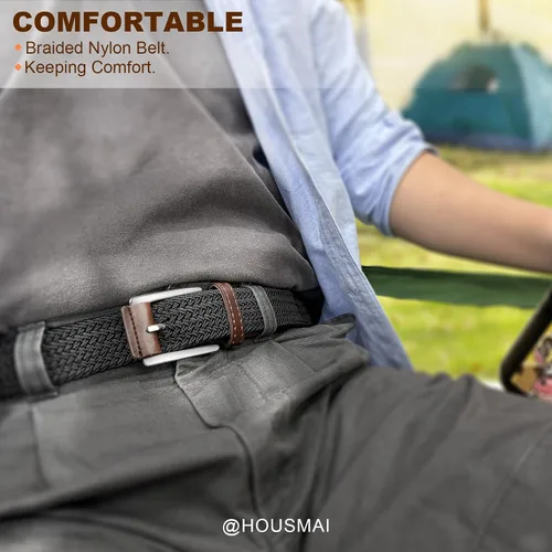 Miniatura 8 de Cinturón de golf para hombre, 2 unidades, cinturón elástico trenzado de 1 3/8 pulgadas, en caja de regalo para jeans casuales, deportes y trabajo
