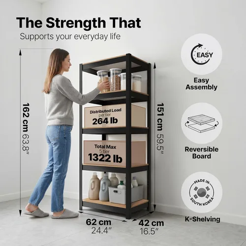 Miniatura 2 de HOMEDANT House - Estantería de metal resistente ajustable de 24.4 pulgadas de ancho y 5 niveles para garaje, estantes de almacenamiento de pie, Negro