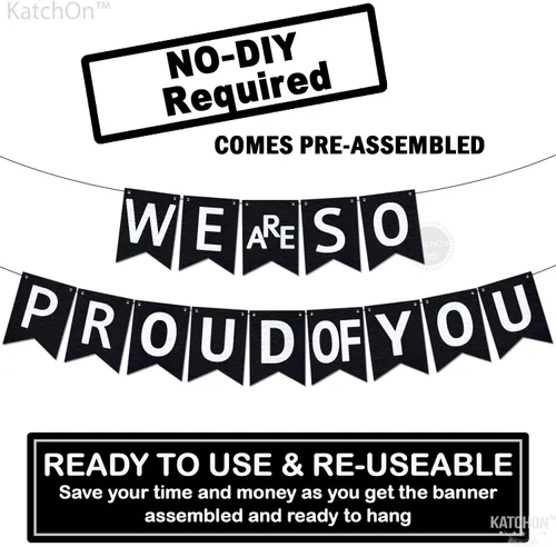 Miniatura 3 de KatchOn, Cartel con texto en inglés «We are So Proud of You» – Cartel de felicitaciones preencordado de 10 pies, cartel de graduación negro