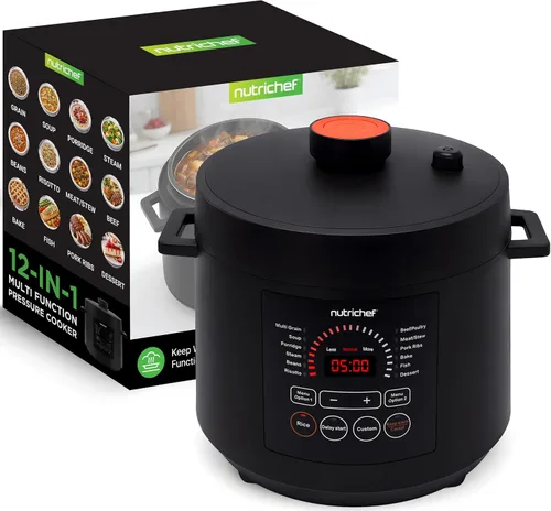 NutriChef Olla a presión eléctrica de 6 cuartos de galón de capacidad | Olla a presión digital de encimera de 9 funciones | Tiempo y temperatura