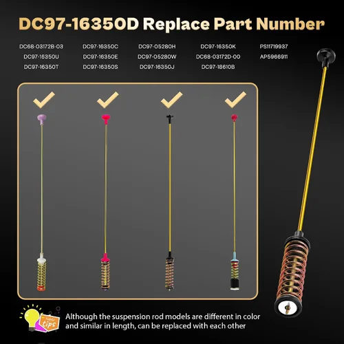 Miniatura 4 de Varillas de suspensión para lavadora para Samsung WA50T5300AC/US WA50R5400AV/US WA45T3400AW/A4 WA50R5200AW/US WA45N3050AW/A4, Reemplace las varillas