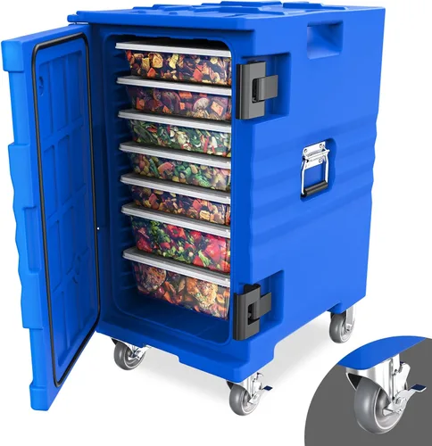 ROVSUN Caja Calentadora de Alimentos, Porta Comida Aislada con Ruedas Bloqueables Dobles Hebilla y Asas, Cajas Calientes Apilables para Restaurante