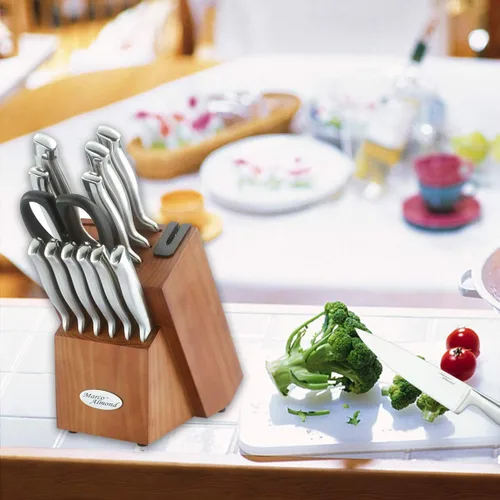 Miniatura 9 de Marco Almond® Juego de bloque de cuchillos, set de cuchillos KYA26 con bloque, juego de 14 piezas de cuchillos de chef de acero inoxidable
