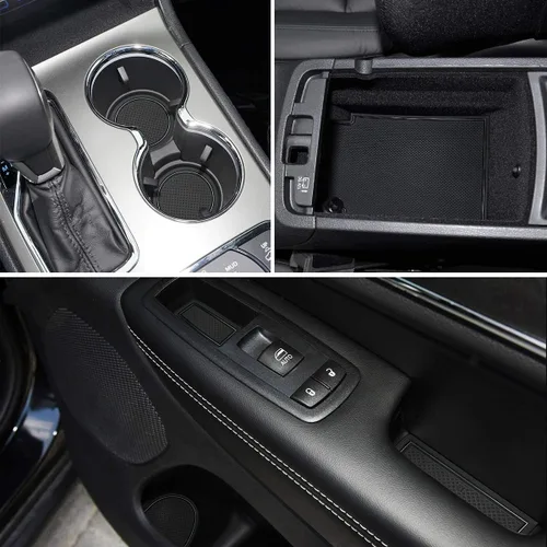 auovo Forros de consola para portavasos de puerta, ajuste personalizado para Grand Cherokee 2014-2021, accesorios interiores, tapetes antipolvo Negro