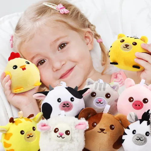 Miniatura 5 de Skylety 9 piezas de mini juguetes de animales de peluche a granel de 3.15 pulgadas, lindo llavero de peluche pequeño para niños, rellenos de bolsas