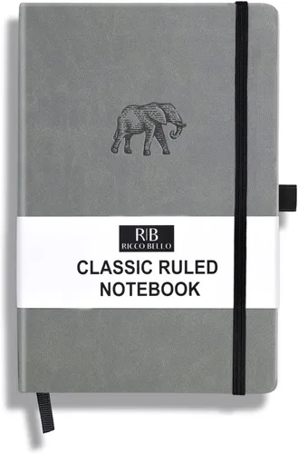 Miniatura 27 de RICCO BELLO - Cuaderno clásico con rayas universitarias, diario con forro de piel sintética para escribir, trabajo, hogar, escuela, 192 páginas a