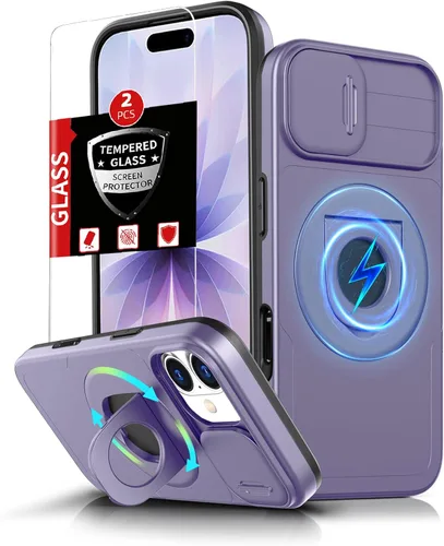 Miniatura 34 de Funda magnética para iPhone 11 Pro compatible con carga inalámbrica MagSafe, con 2 protectores de pantalla, anillo kickstand de 360° integrado +