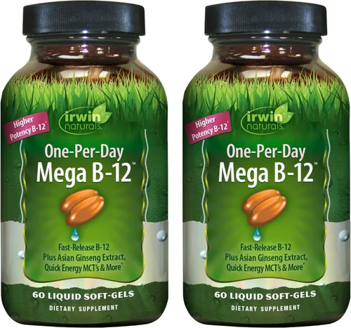 Irwin Naturals Vitamina de metilcobalamina de alta potencia Mega B-12 de 1,500 mcg, absorción rápida y mejorada con MCT + ginseng asiático, refuerzo