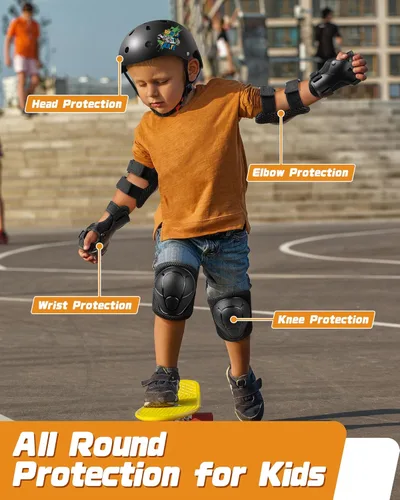 Miniatura 5 de Juego de casco de bicicleta para niños, casco ajustable para niños de 2-3-5-8-14 años, juego de almohadillas para niños pequeños con rodilleras