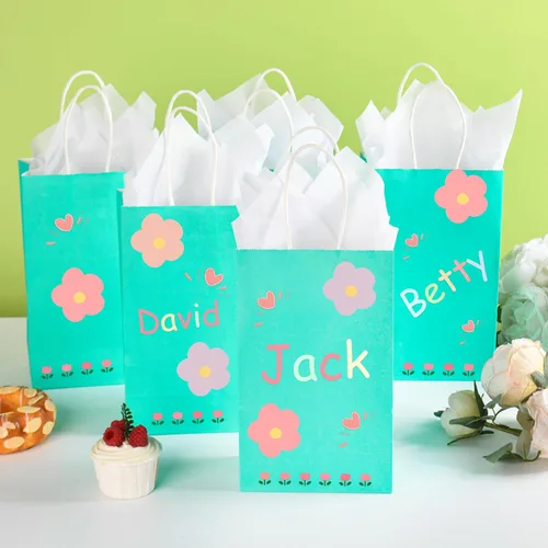 Miniatura 2 de DjinnGlory Paquete de 24 bolsas de papel verde azulado de tamaño pequeño de 9 x 5.5 x 3.15 pulgadas con 24 papel de seda blanco, bolsas azul