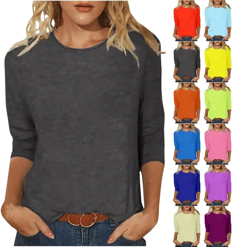 Miniatura 5 de Camisas de manga 3/4 para mujer, blusas casuales de verano 2026, cuello redondo, estampado floral, lindas, blusas holgadas 02 Beige