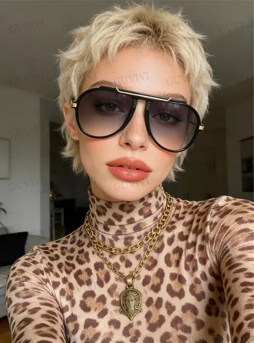 Miniatura 3 de GUVIVI Gafas de sol de aviador de gran tamaño para mujeres y hombres, estilo retro de los años 70, lentes de sol de metal dorado sin enredos