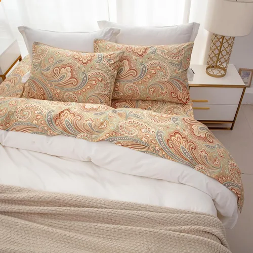 Miniatura 33 de Brandream Juego de sábanas tamaño King con estampado floral lujoso estilo bohemio con medallón azul y estampado de cachemira, colección de ropa