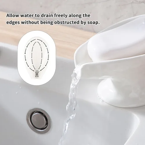 Miniatura 2 de Jabonera autodrenante, soporte para barra de jabón para ducha, jabonera de cerámica blanca para baño, cocina, ducha, mantiene el jabón seco, fácil