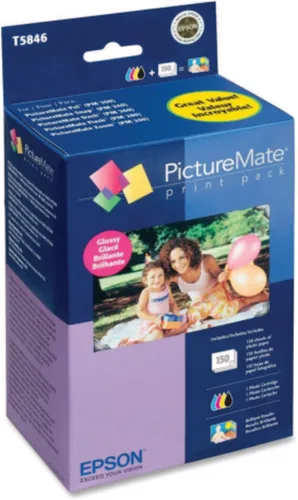 PictureMate 200-Series papel fotográfico de 4 x 6, 150 unidades, negro/cian/magenta/amarillo Valor no encontrado