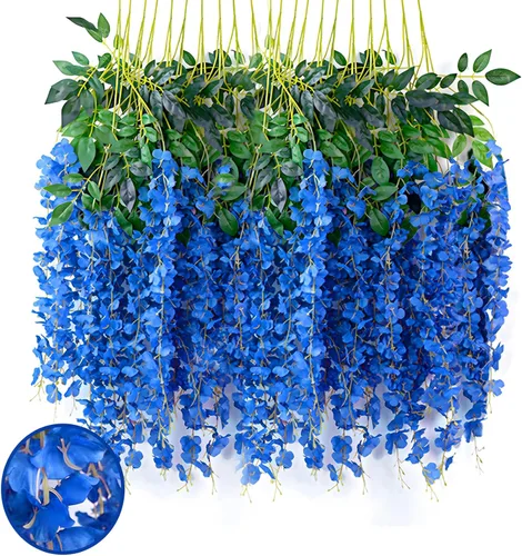 Miniatura 8 de Paquete de 12 guirnaldas de flores colgantes de glicina blanca, enredaderas de flores artificiales de 3.77 pies, glicinia falsa, guirnalda colgante