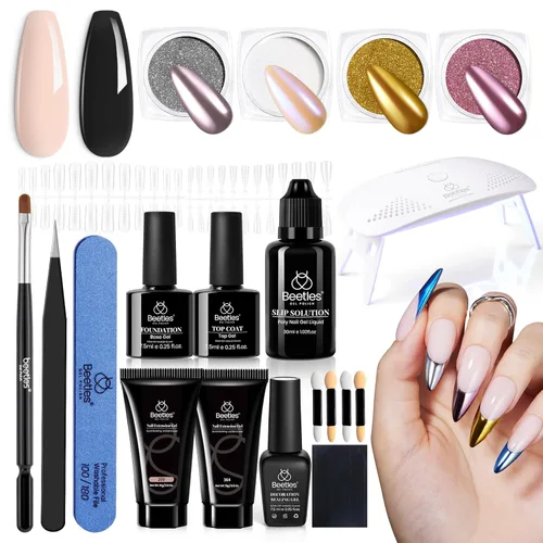 Miniatura 9 de Beetles - Kit de extensión de gel de uñas de polietileno, 6 colores de gelatina nude con solución deslizante, mejora de uñas para principiantes