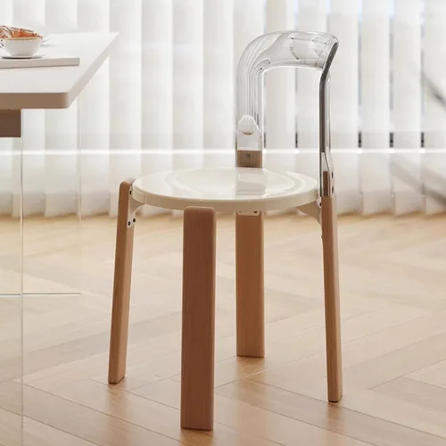 Miniatura 7 de Silla de comedor moderna con respaldo acrílico, silla de negociación con patas de madera maciza, silla de respaldo simple para sala de estar, silla