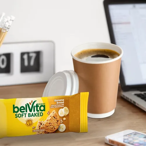 Miniatura 9 de Bizcochos para el desayuno BelVita, cocidos al horno, pan de plátano, caja de 5 recuadros, 8.8 onzas (paquete de 6 unidades).