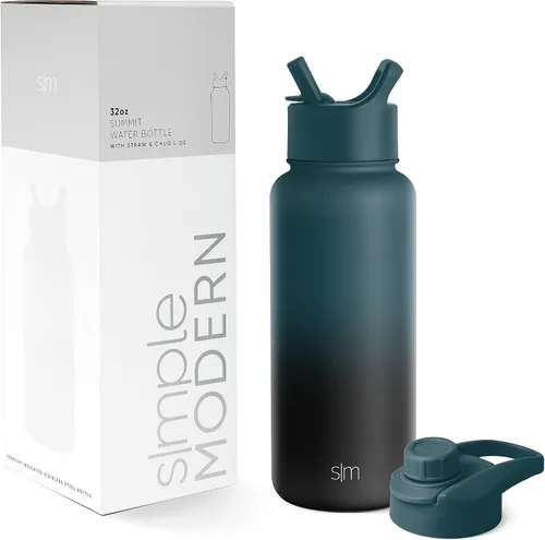 Miniatura 11 de Simple Modern botella de agua con tapa para beber con pajilla, termo metálico de acero inoxidable con aislamiento al vacío, colección Summit
