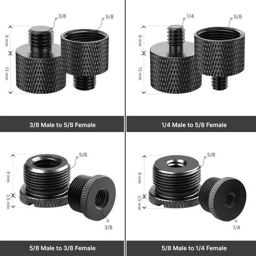 Miniatura 2 de IXTECH Juego de adaptadores de soporte de micrófono, kit de adaptador de soporte de micrófono de metal de 8 piezas, adaptador de rosca de 3/8 a 5/8