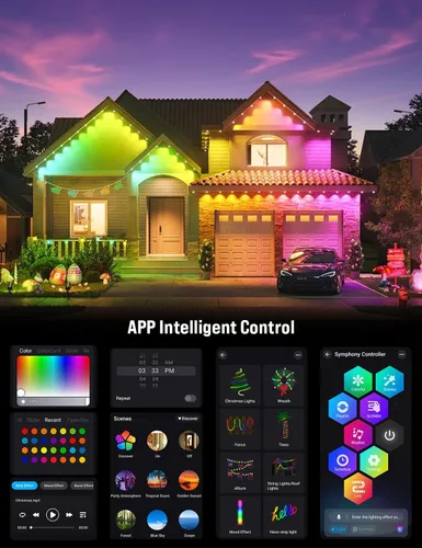 Miniatura 3 de EcoNour Luces permanentes RGB inteligentes para exteriores de 100 pies Sincronización de música, luces LED impermeables con conector de extensión