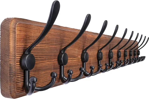 Miniatura 25 de SKOLOO Perchero de pared montado en la pared de estilo rústico: Perchero de pared de pino de madera auténtica de 40,6 cm de orificio a orificio