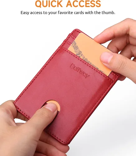 Miniatura 24 de Buffway Billetera delgada para hombre, minimalista con bolsillo frontal delgado, tarjetero de cuero con bloqueo RFID para viajes de trabajo