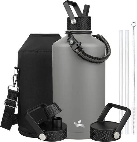 Miniatura 129 de Konokyo - Botella de agua aislada de 18 onzas, botellas deportivas de acero inoxidable con 3 tapas, verde militar