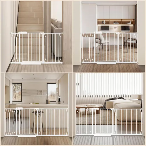 Miniatura 6 de Puerta Extra Ancha para Bebés 66.9-71.65 Montada a Presión, Puertas de Seguridad para Niños Perros Mascotas con Puerta de Paso para Entradas