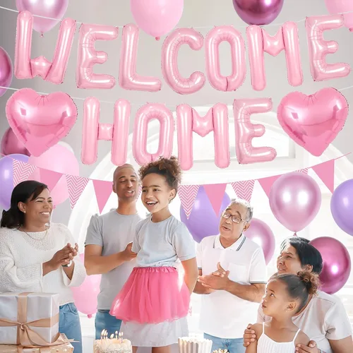 Miniatura 3 de Decoraciones Welcome Home Negro Azul Plateado, Pancarta de Globos de Papel de Aluminio Negro Welcome Home con Globos de Corazón Azul Marino Banderín